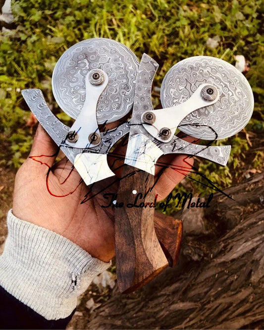 Handmade Damascus Steel Pizza Cutter | Unique Kitchen Tool Gift Unique Blades Runner